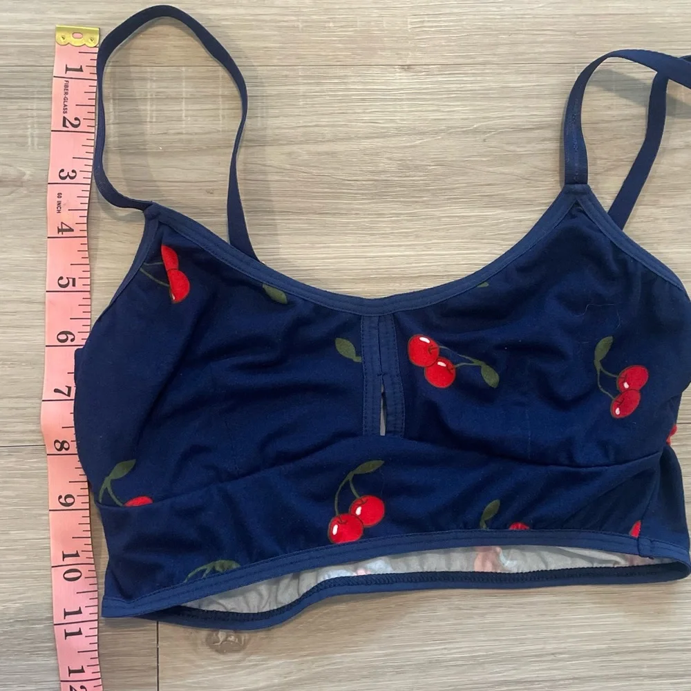 Cameo blue with red cherries novelty bralette small - Picture 2 of 8